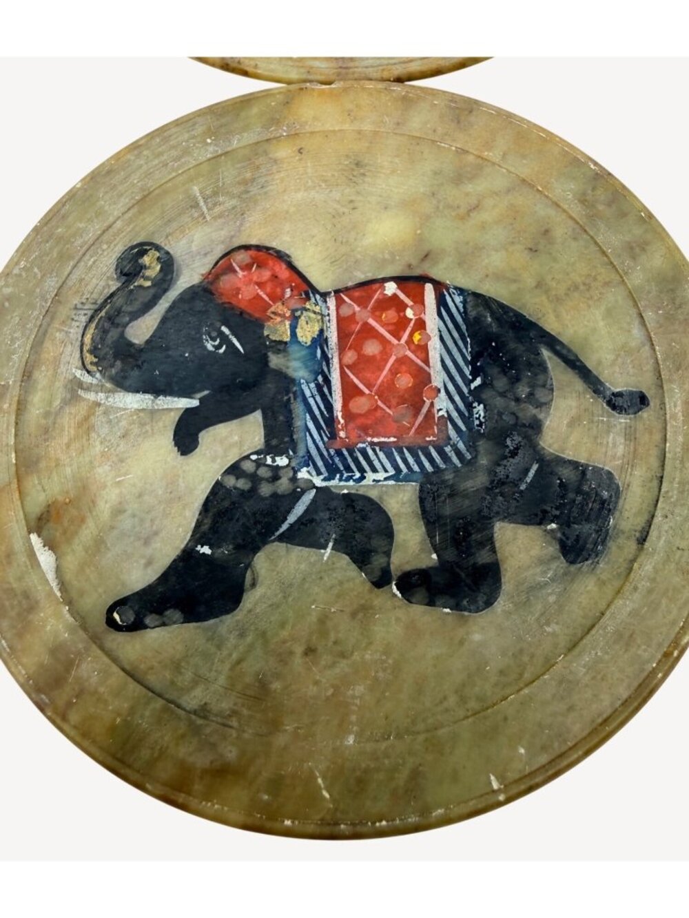 Vintage Rajasthani Marble Coasters Hand-Painted Indian Elephant Design Set Of 4 - Picture 3 of 6